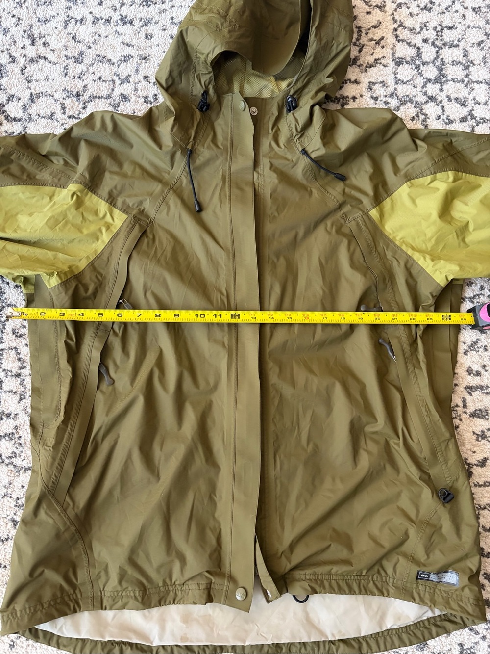 REI Olive Green Hooded Rain Jacket Zip-In